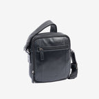 Bolsa de mensageiro para homem, preta, da linha Pioneer Leather. 18x21 cm