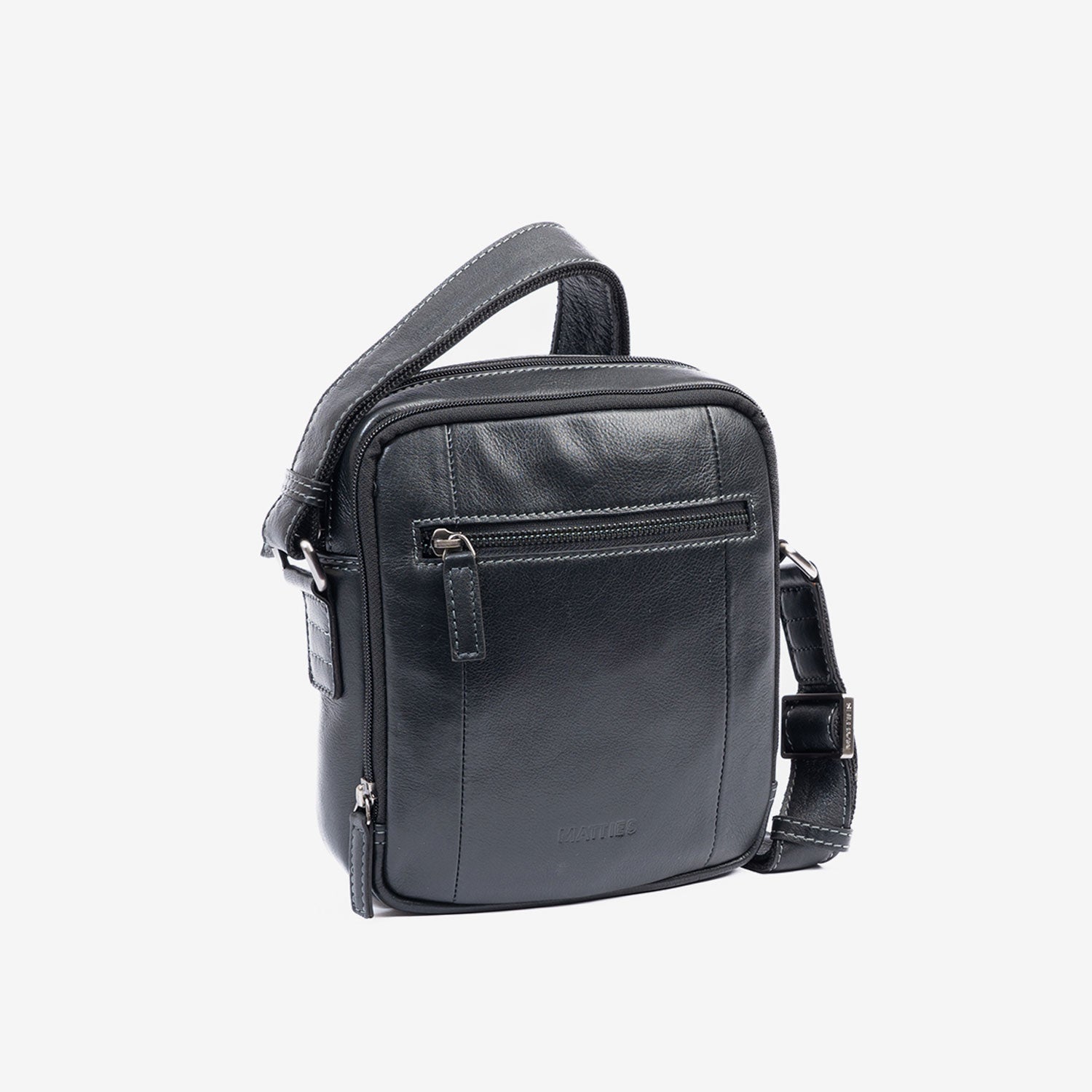 Bolsa de mensageiro para homem, preta, da linha Pioneer Leather. 18x21 cm