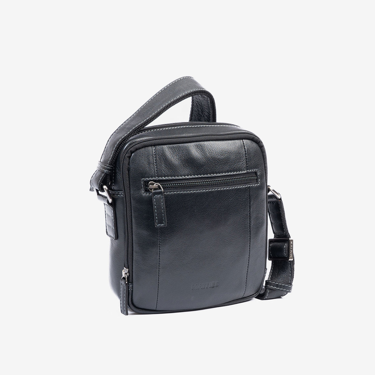 Bolsa de mensageiro para homem, preta, da linha Pioneer Leather. 18x21 cm