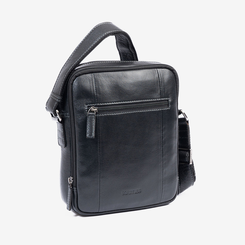 Bolsa de mensageiro para homem, preta, da linha Pioneer Leather. 19x25 cm