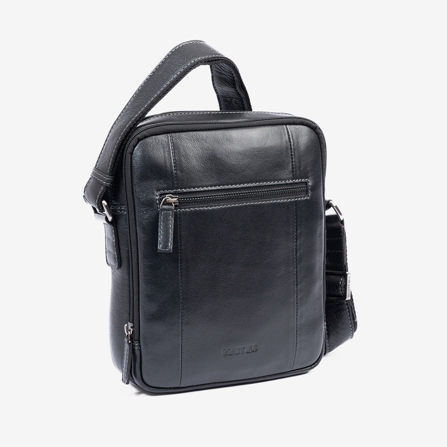 Bolsa de mensageiro para homem, preta, da linha Pioneer Leather. 19x25 cm