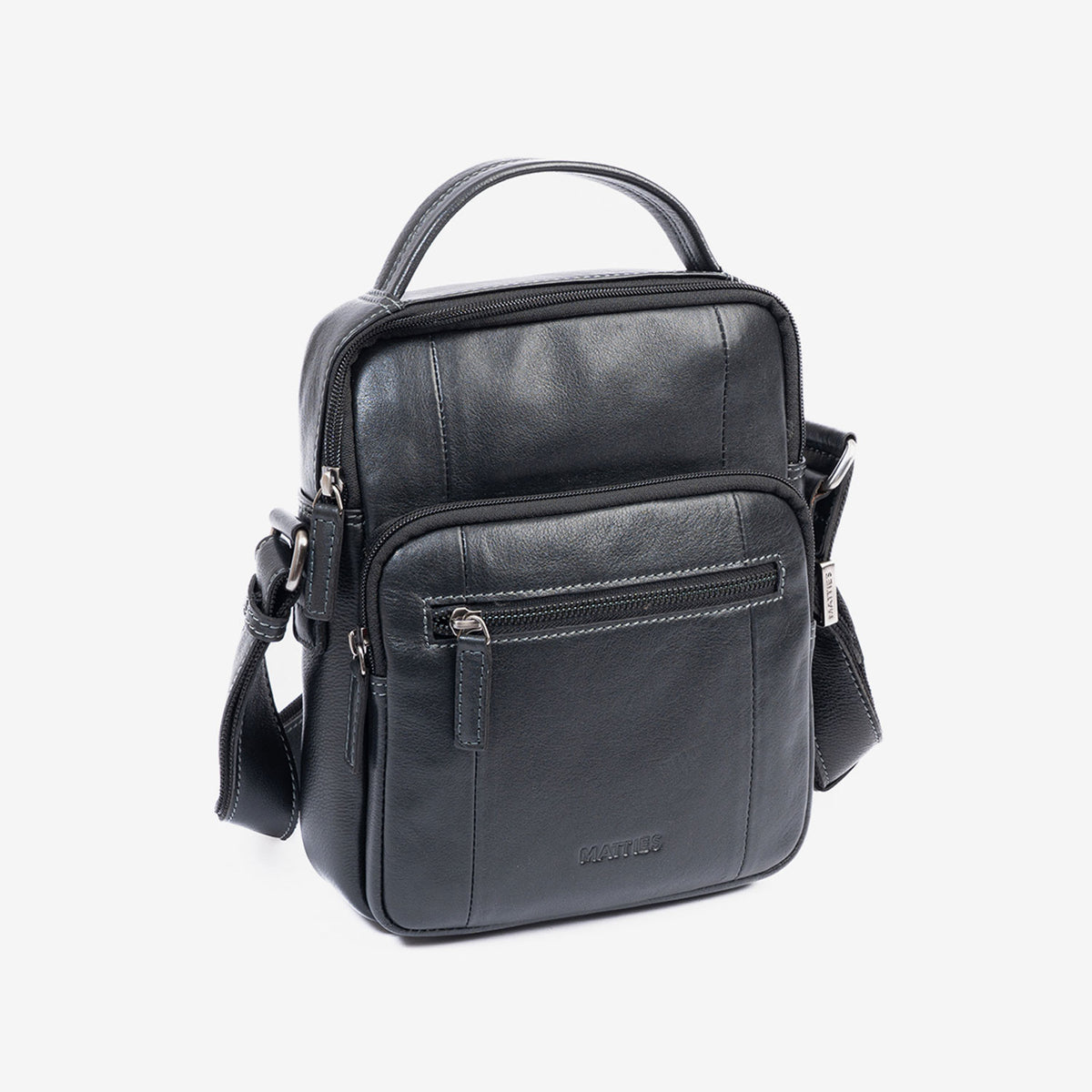 Bolsa de mensageiro para homem, preta, da linha Pioneer Leather. 19x24 cm
