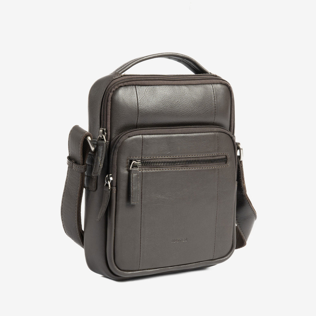Bolsa de mensageiro para homem, preta, da linha Pioneer Leather. 19x24 cm