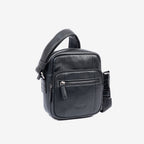 Bolsa de mensageiro para homem, preta, da linha Pioneer Leather. 16x19 cm