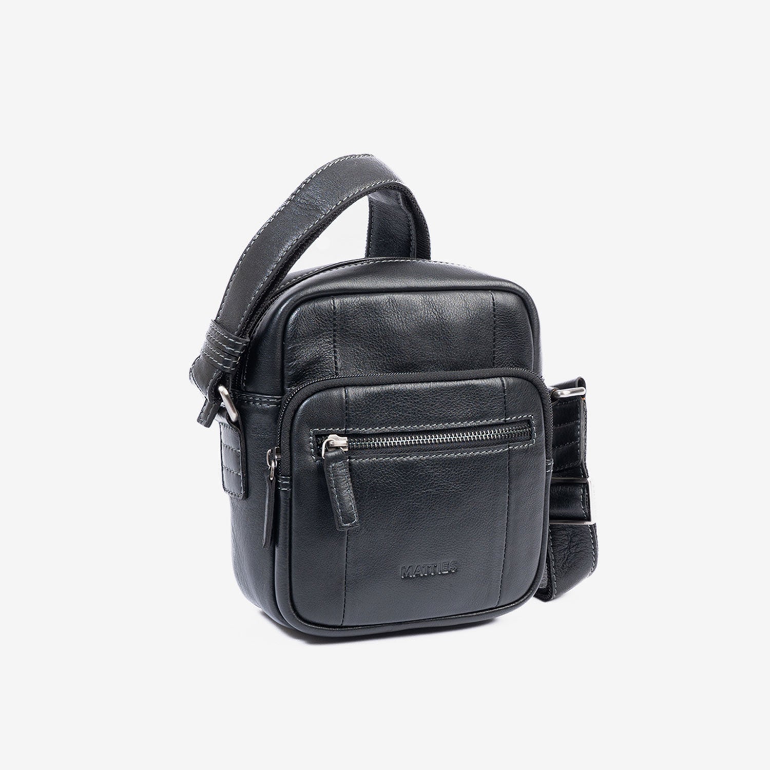 Bolsa de mensageiro para homem, preta, da linha Pioneer Leather. 16x19 cm