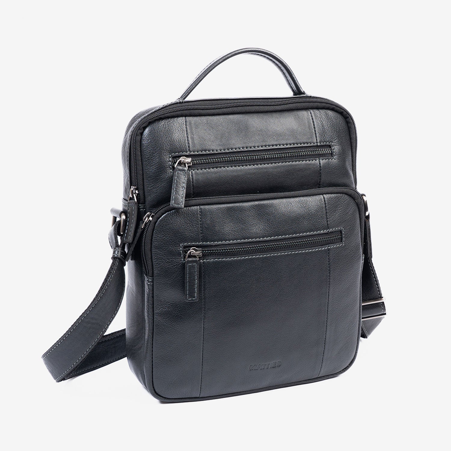 Bolsa de mensageiro para homem, preta, da linha Pioneer Leather. 24x30x07 cm