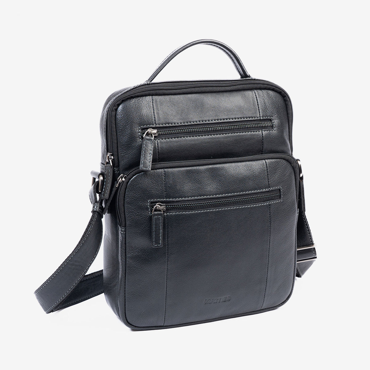 Bolsa de mensageiro para homem, preta, da linha Pioneer Leather. 24x30x07 cm