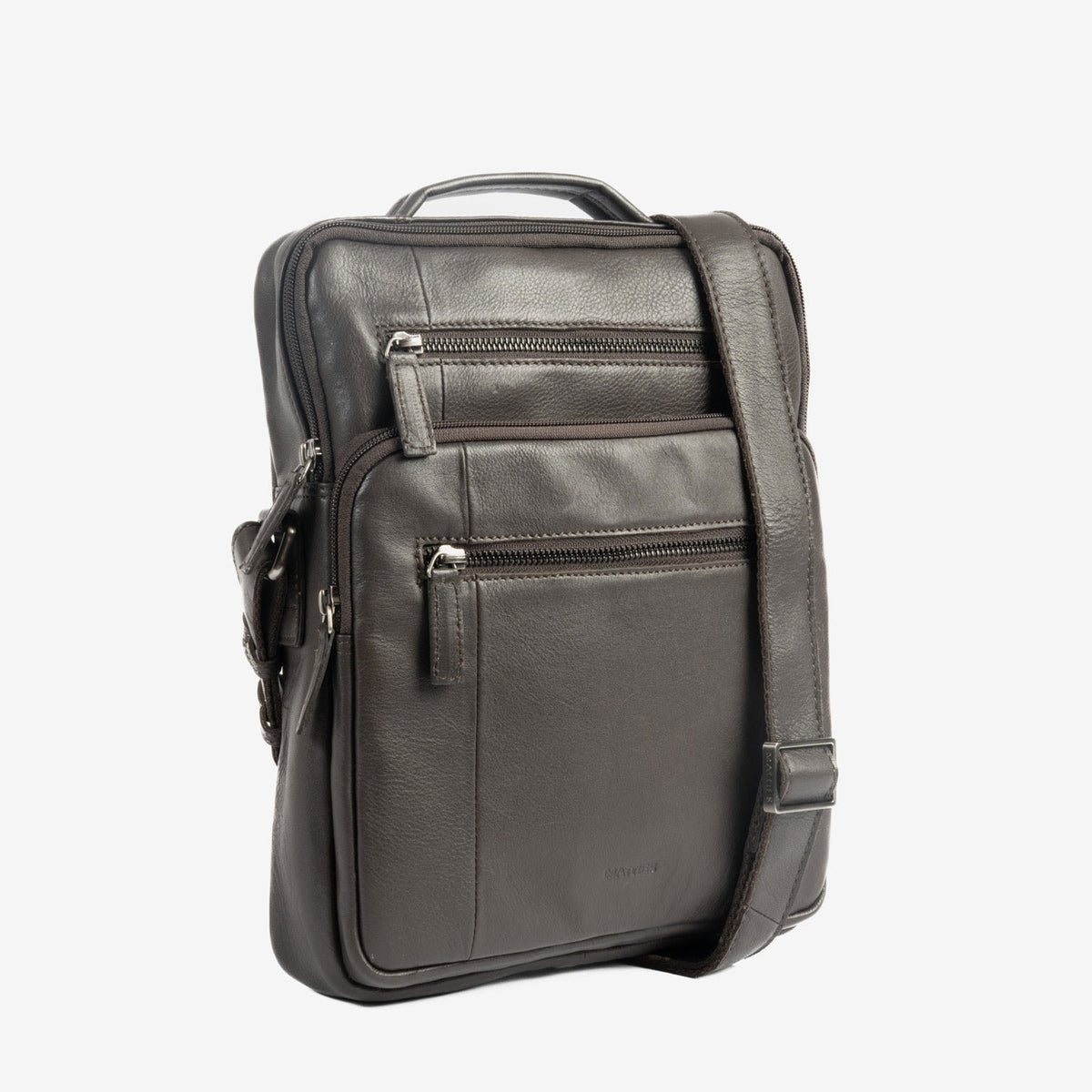 Bolsa de mensageiro para homem, preta, da linha Pioneer Leather. 24x30x07 cm