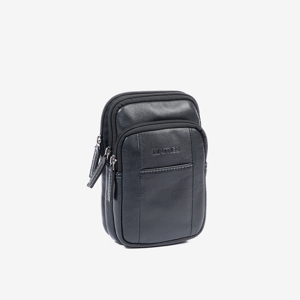 Bolsa de mensageiro para homem, preta, da linha Pioneer Leather. 11x19 cm