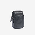 Bolsa de mensageiro para homem, preta, da linha Pioneer Leather. 11x19 cm