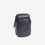 Bolsa de mensageiro para homem, preta, da linha Pioneer Leather. 11x19 cm