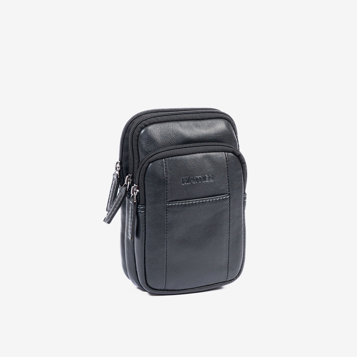 Bolsa de mensageiro para homem, preta, da linha Pioneer Leather. 11x19 cm