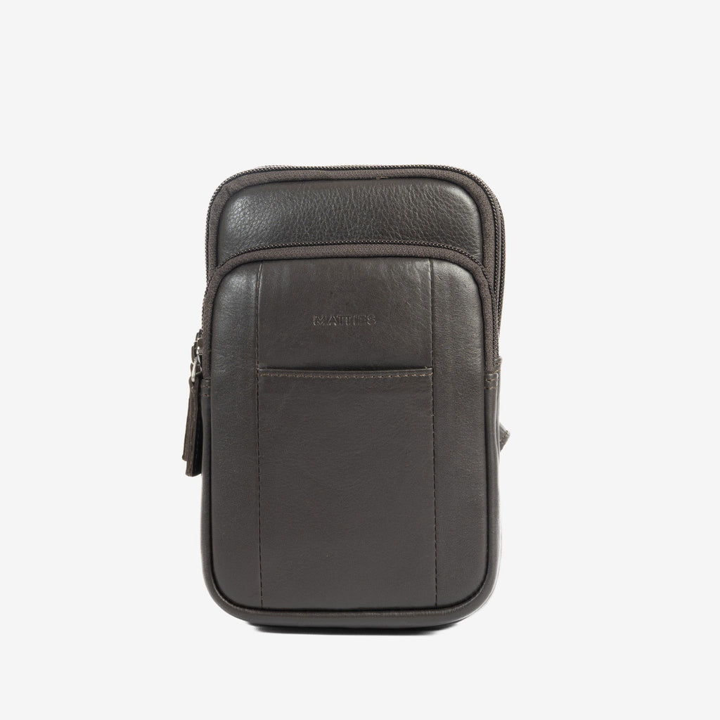 Bolsa de mensageiro para homem, preta, da linha Pioneer Leather. 11x19 cm