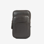 Bolsa de mensageiro para homem, preta, da linha Pioneer Leather. 11x19 cm