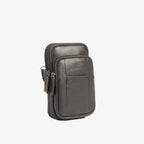 Bolsa de mensageiro para homem, preta, da linha Pioneer Leather. 11x19 cm