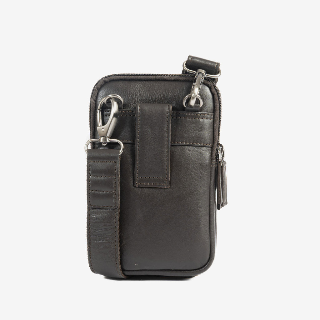 Bolsa de mensageiro para homem, preta, da linha Pioneer Leather. 11x19 cm