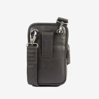 Bolsa de mensageiro para homem, preta, da linha Pioneer Leather. 11x19 cm
