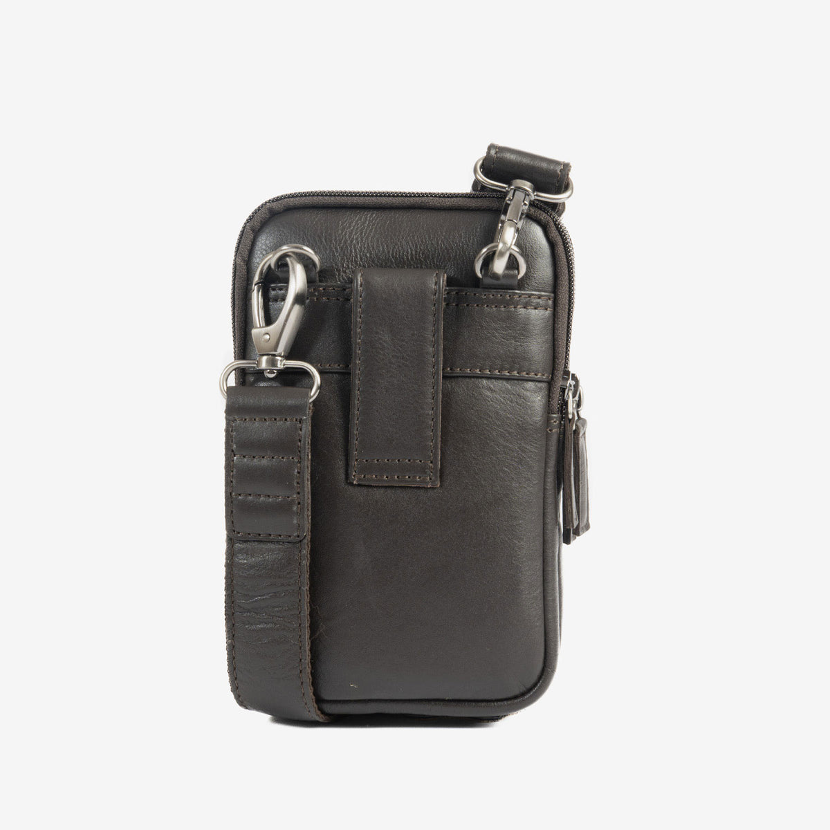 Bolsa de mensageiro para homem, preta, da linha Pioneer Leather. 11x19 cm