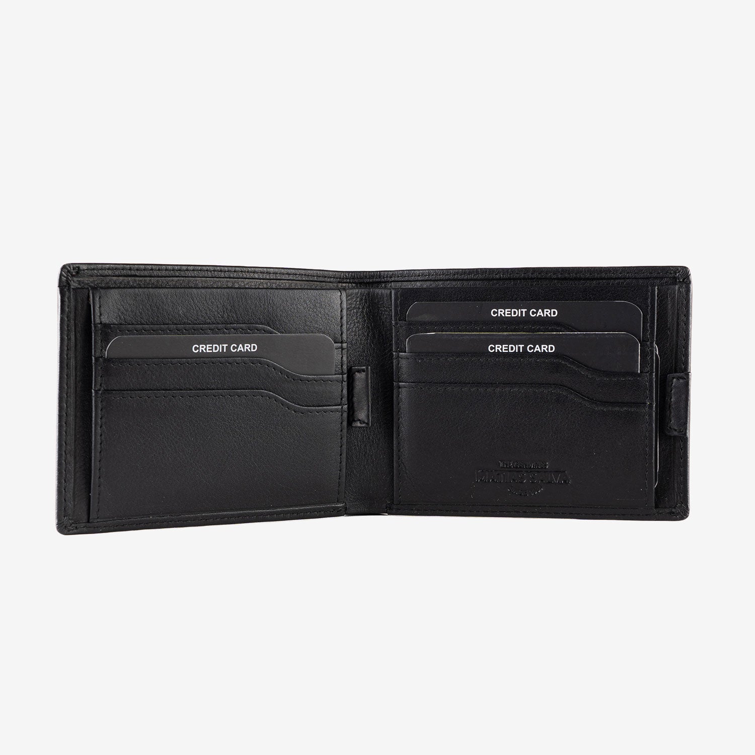 Billetero de piel para hombre, color negro, Serie spongy/leather. 12x9.5 cm - Matties Bags