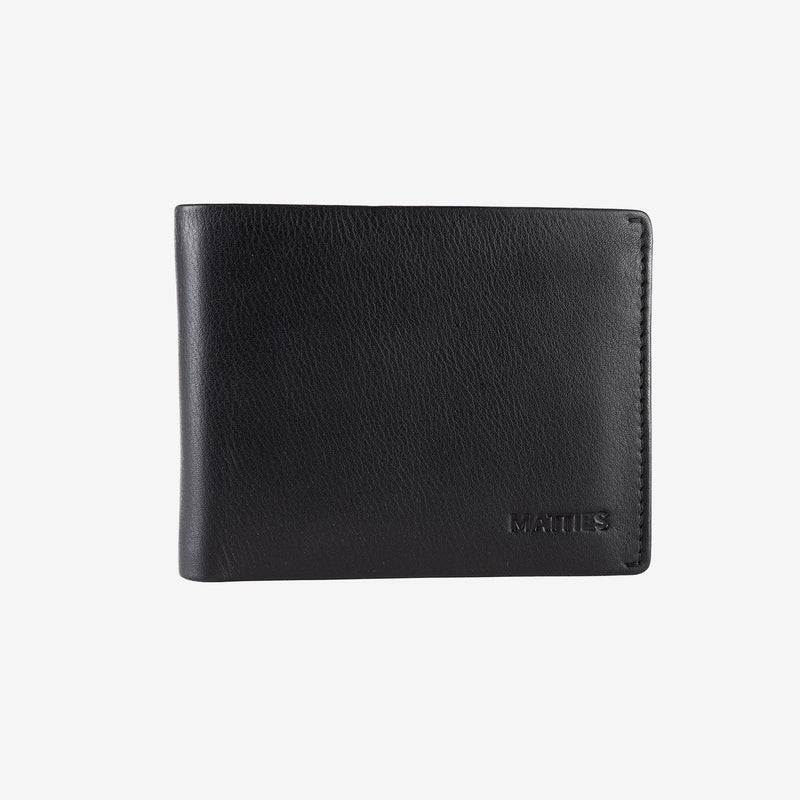 Billetero de piel para hombre, color negro, Serie spongy/leather. 12x9.5 cm - Matties Bags