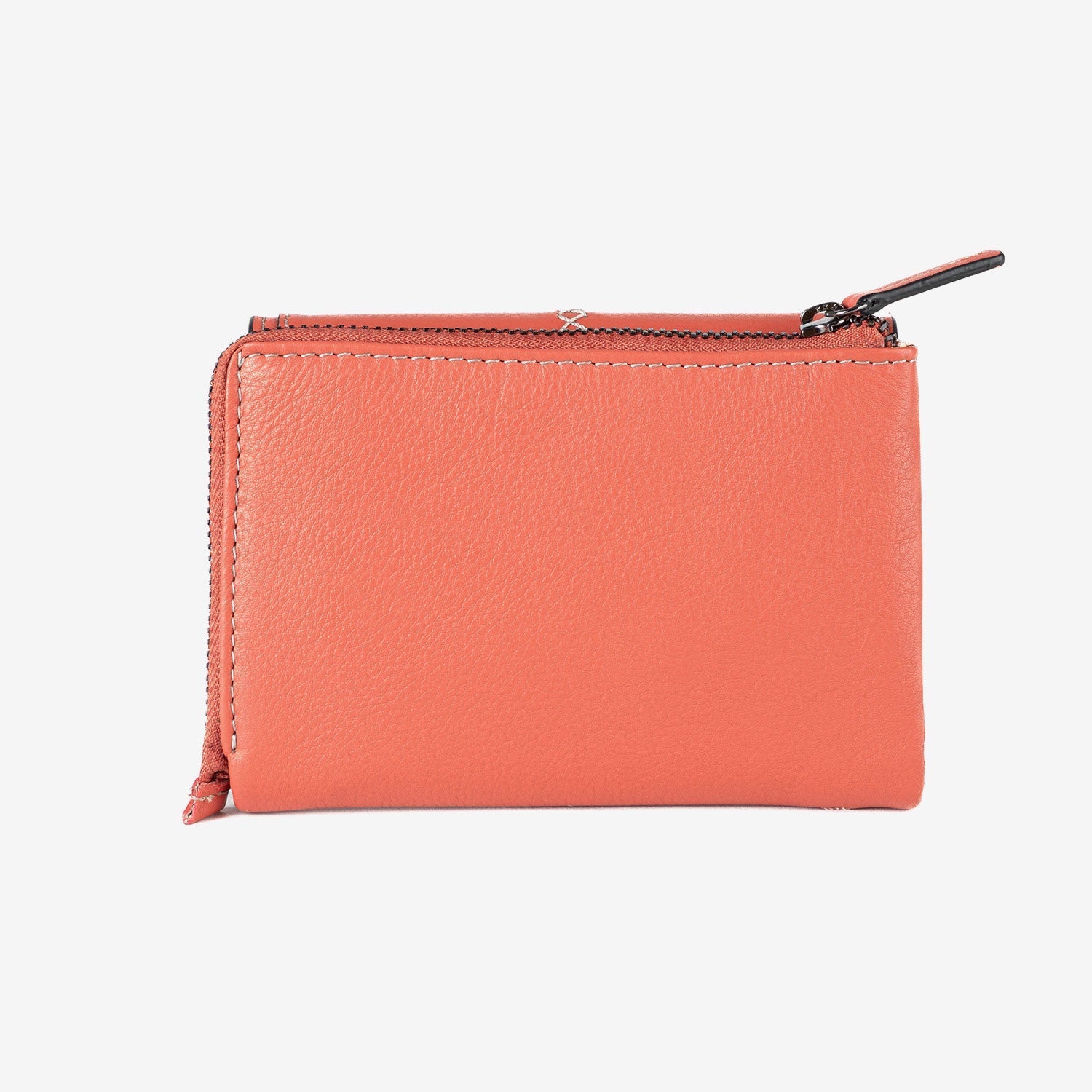 Billetero de piel para mujer, color rosa, Serie stitch leather. 13.5x9.5 cm - Matties Bags