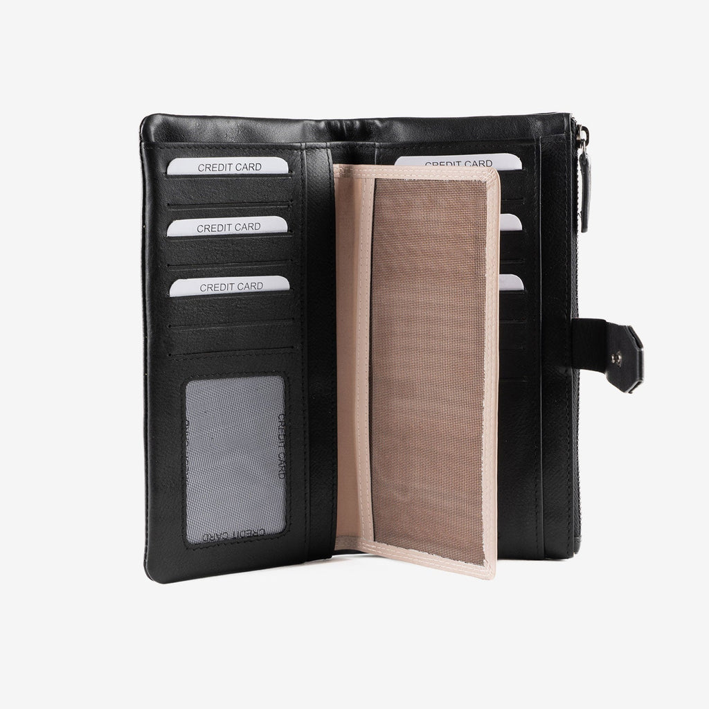 Billetero de piel para mujer, Serie line leather. 19.5x10 cm - Matties Bags