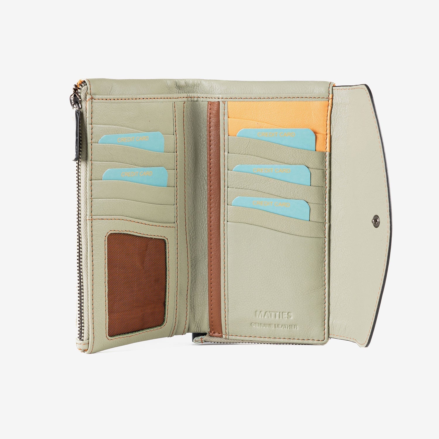 Billetero de piel para mujer, Serie stitch leather. 19x10 cm - Matties Bags