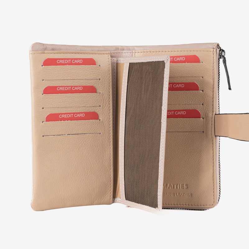 Billetero de piel para mujer, Serie strap leather. 16.5x10 cm - Matties Bags