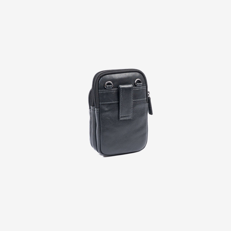 Bolso bandolera para hombre , color negro, Serie Pioneer Leather. 11x19 cm - Matties Bags