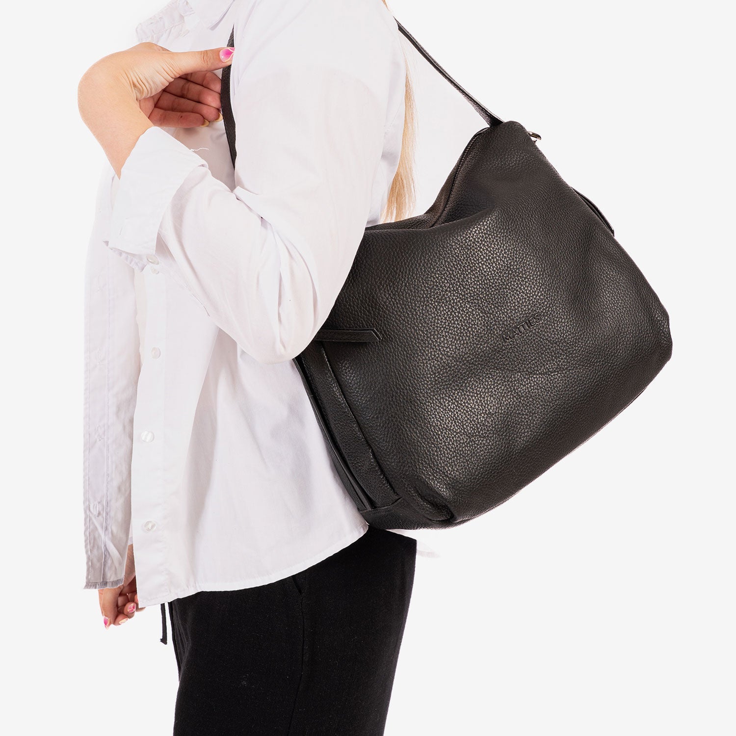Bolso de hombro con bandolera, Serie floater/leather. 34x29x10 cm - Matties Bags