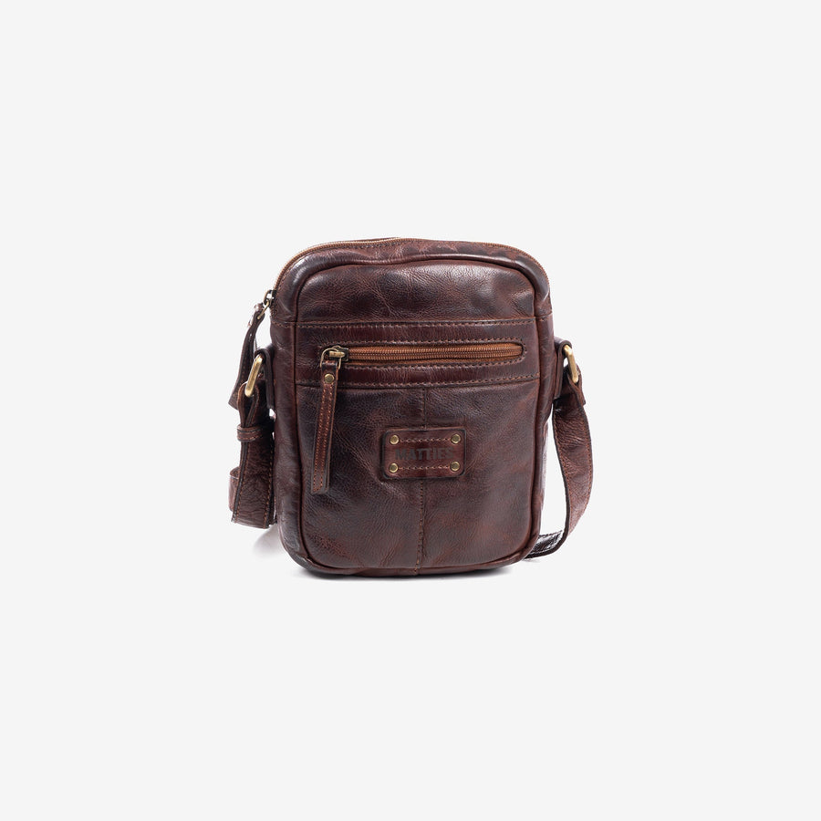Bolsa de ombro compacta para homem em couro natural envelhecido