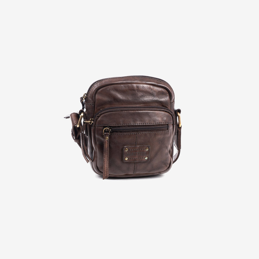Bolsa de ombro compacta para homem em couro natural envelhecido