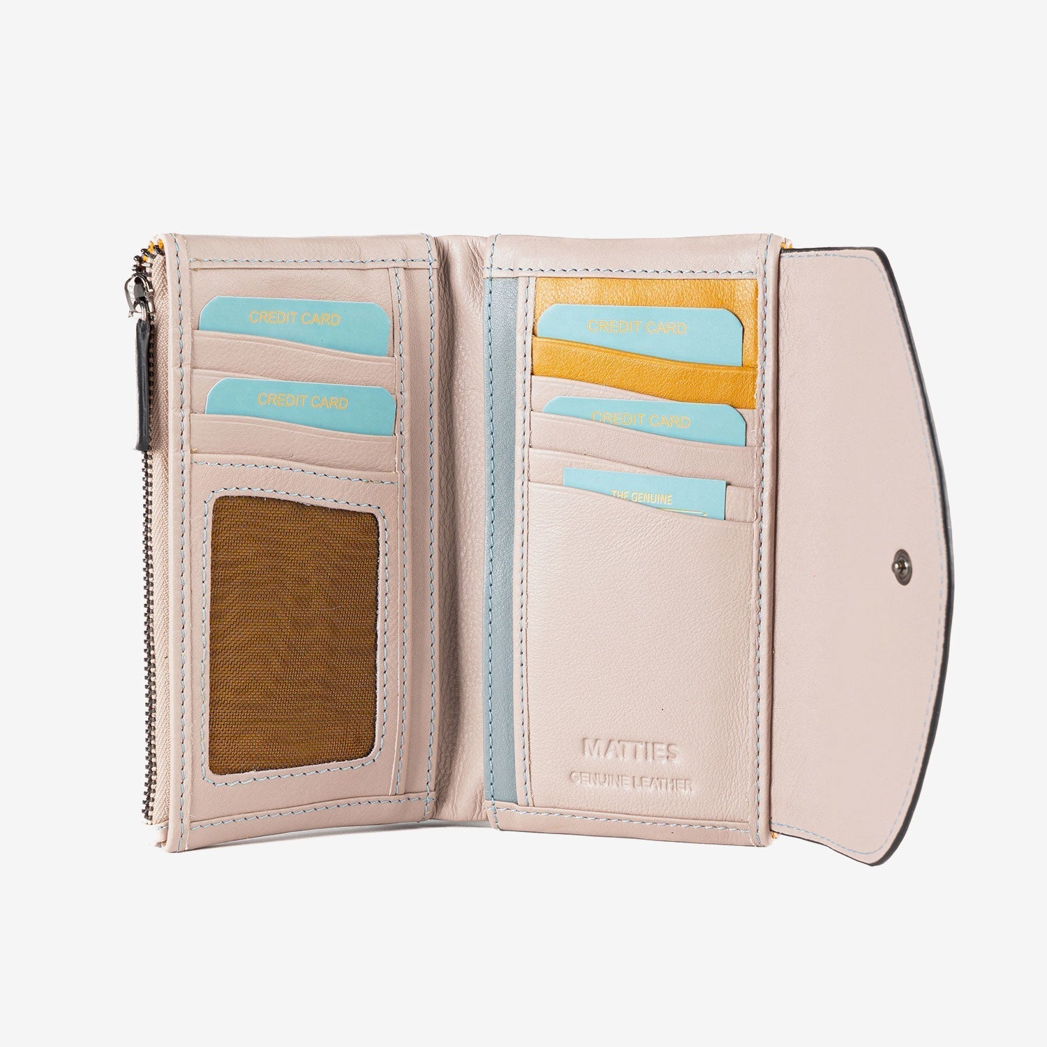 Cartera de piel para mujer, Serie stitch leather. 17x10 cm - Matties Bags