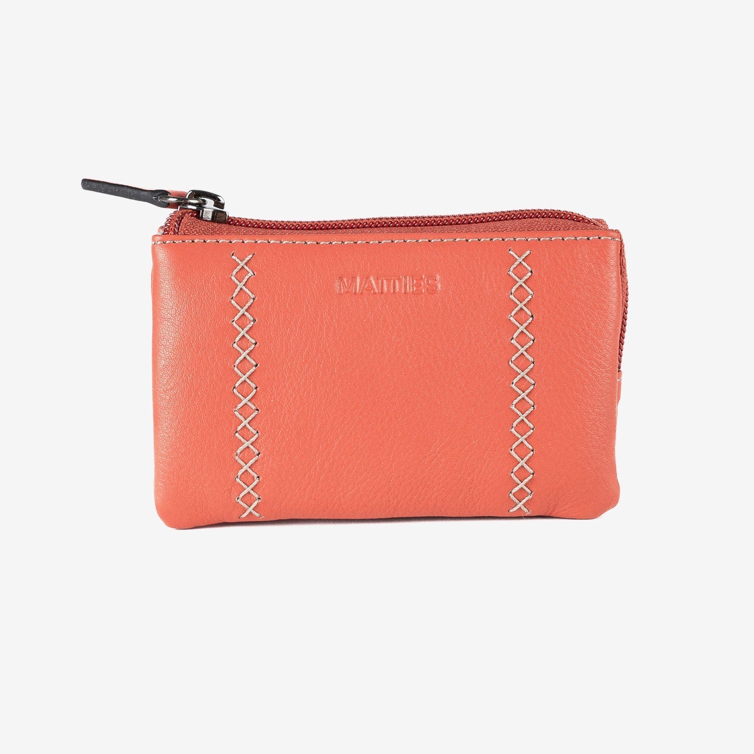 Monedero de piel para mujer, Serie stitch leather. 12x07 cm - Matties Bags