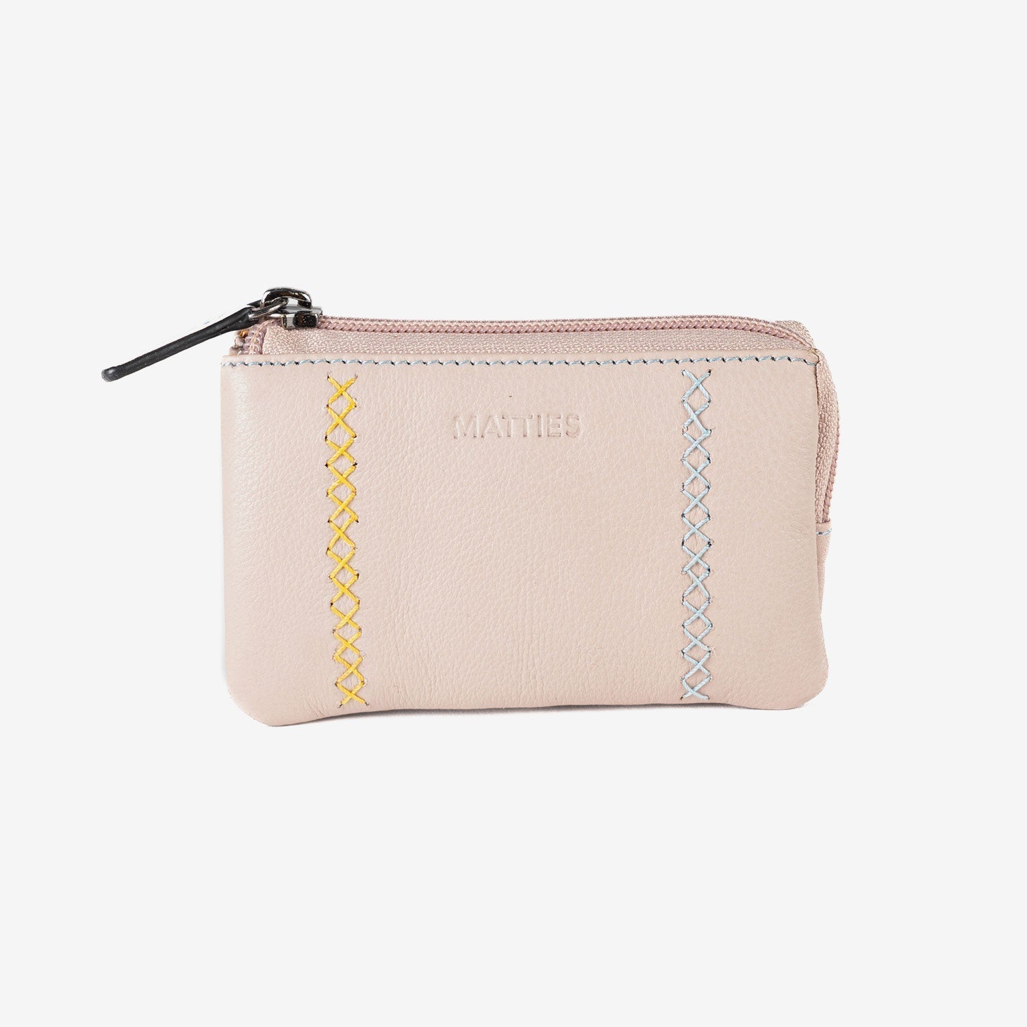 Monedero de piel para mujer, Serie stitch leather. 12x07 cm - Matties Bags