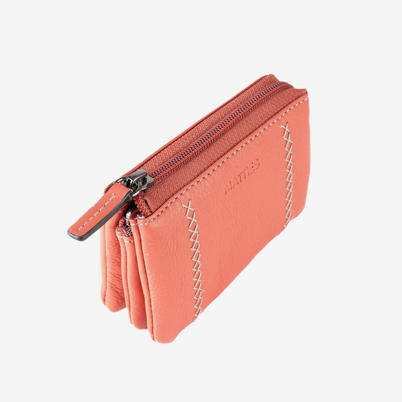 Monedero de piel para mujer, Serie stitch leather. 12x07 cm - Matties Bags