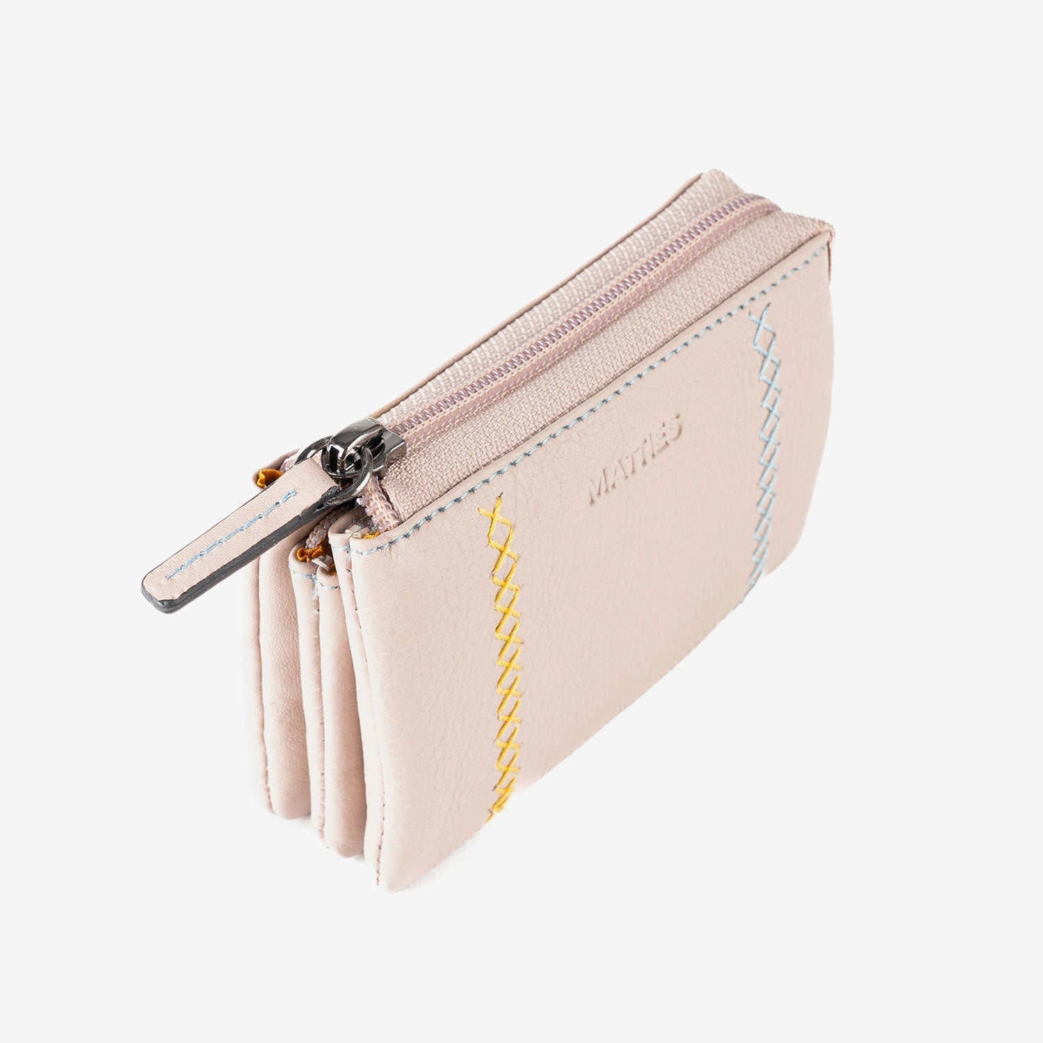 Monedero de piel para mujer, Serie stitch leather. 12x07 cm - Matties Bags