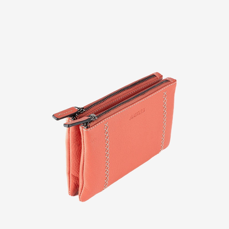 Monedero de piel para mujer, Serie stitch leather. 16x10 cm - Matties Bags