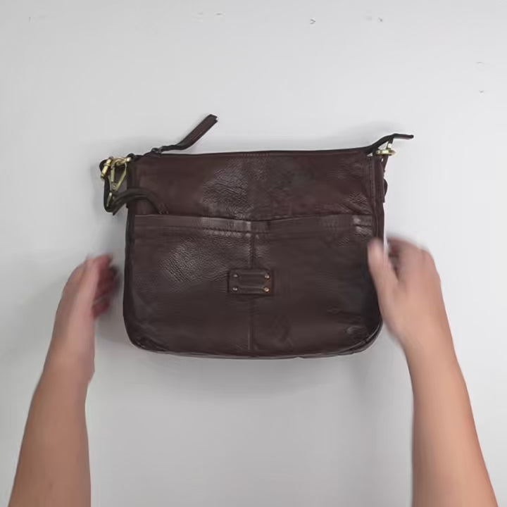 Bolsa de senhora em pele lavada, 30x24x11 cm