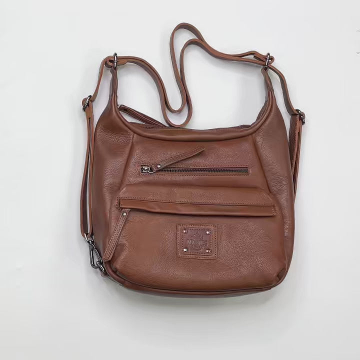 Bolsa de ombro/mochila convertível em pele natural