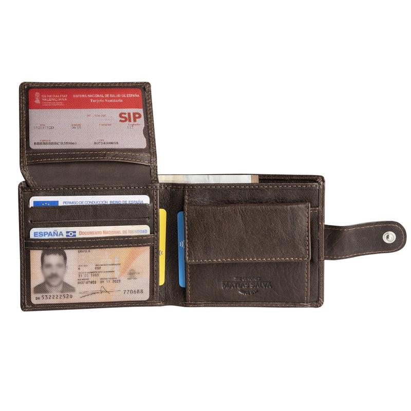 Billetero piel marrón, Colección Billeteros piel Wash. 10,5x9 cm - Matties Bags